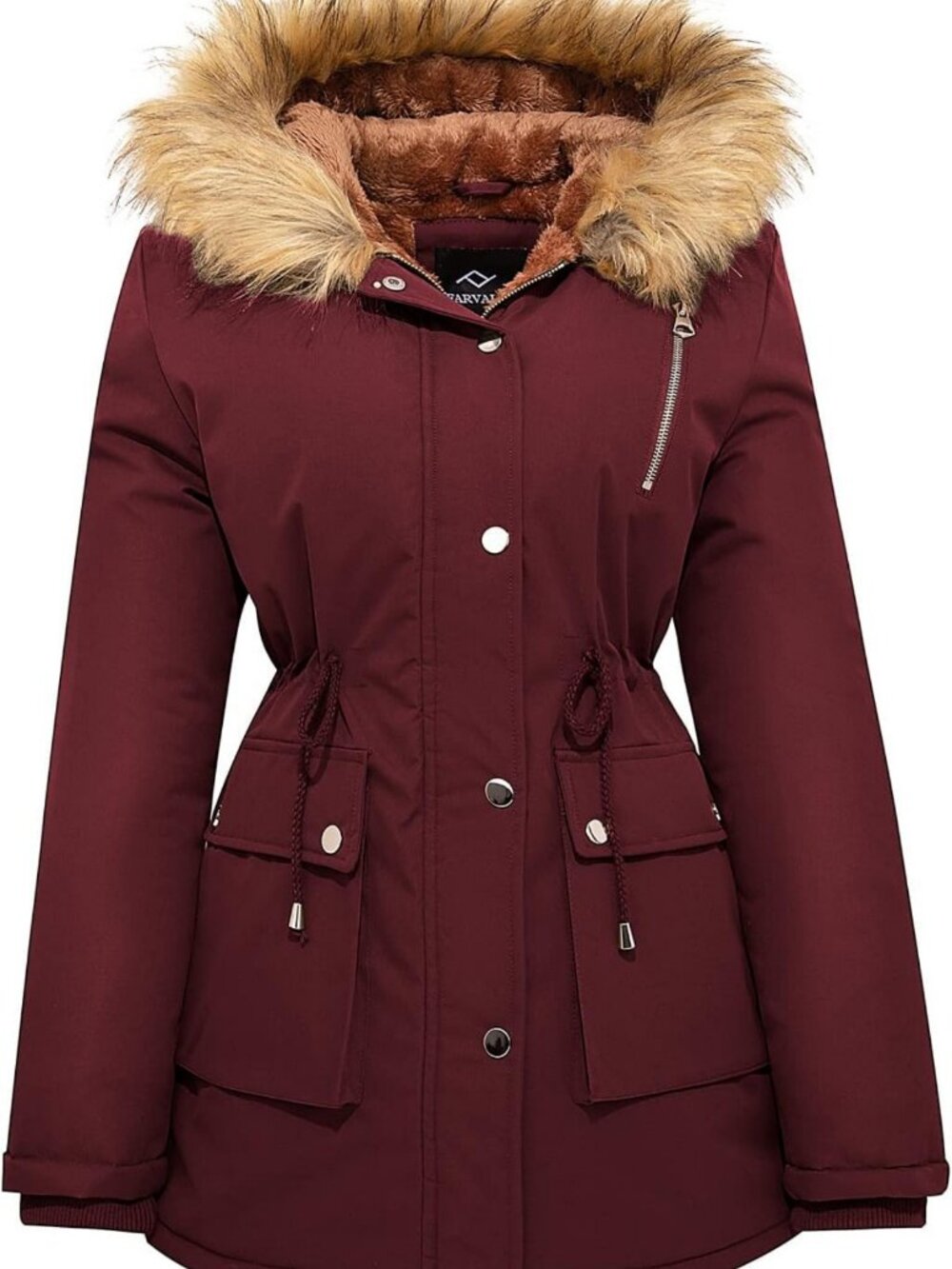 Cozy Women's Water-Repellent Puffer Jacket, Fleece-Lined Parka with Fur Hood